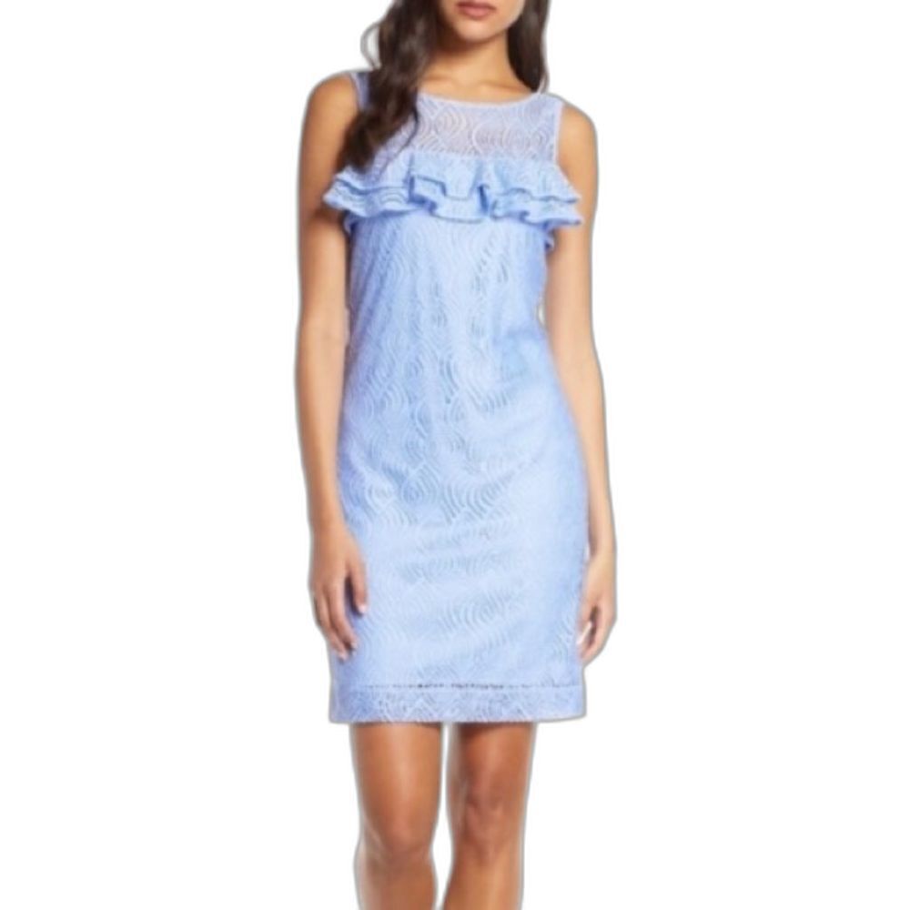Lilly Pulitzer Janine Shift Dress Size Medium Blue Periwinkle Flowing Leaf Lace